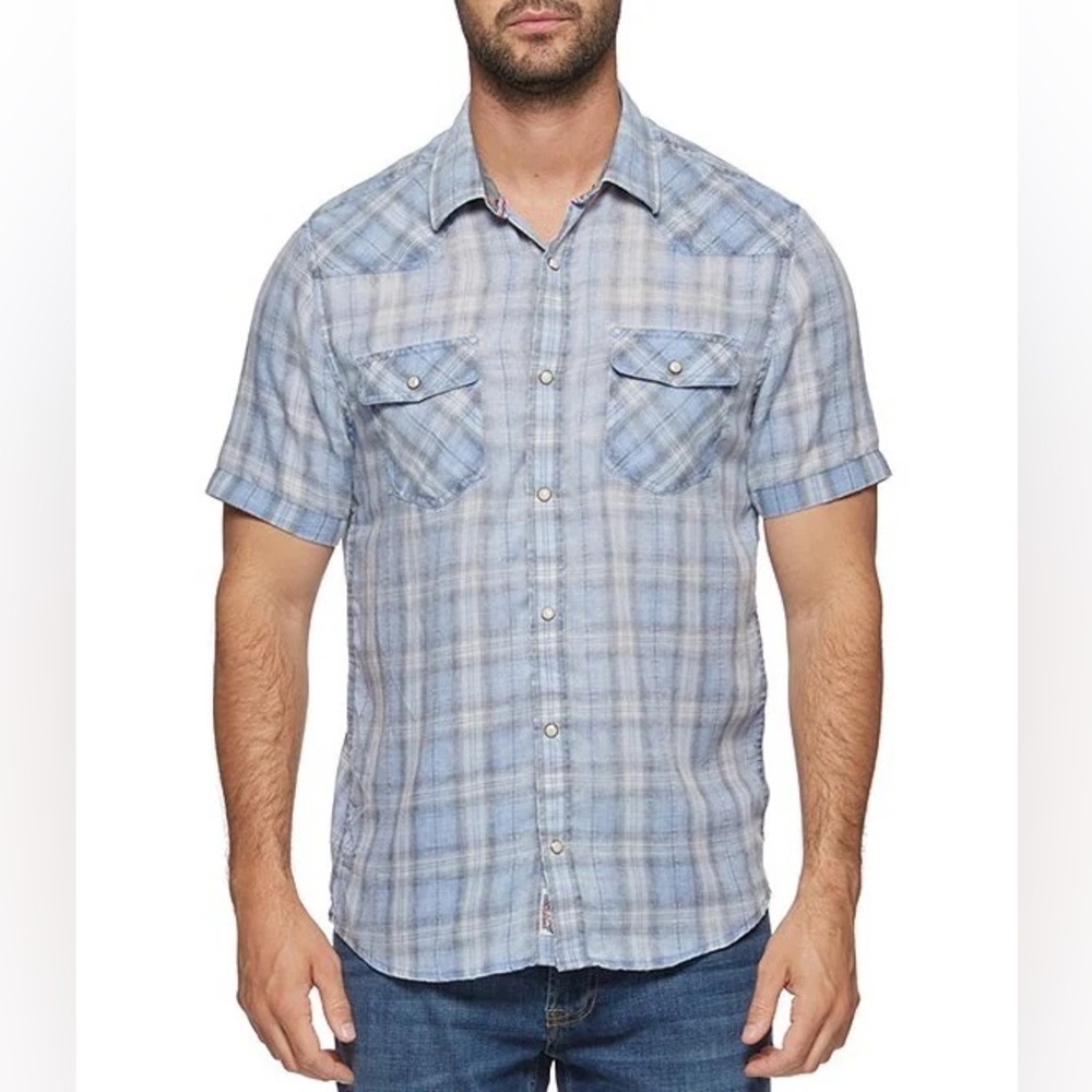 362. Flag and Anthem Frankfort Vintage Plaid Short Sleeve Western Shirt L